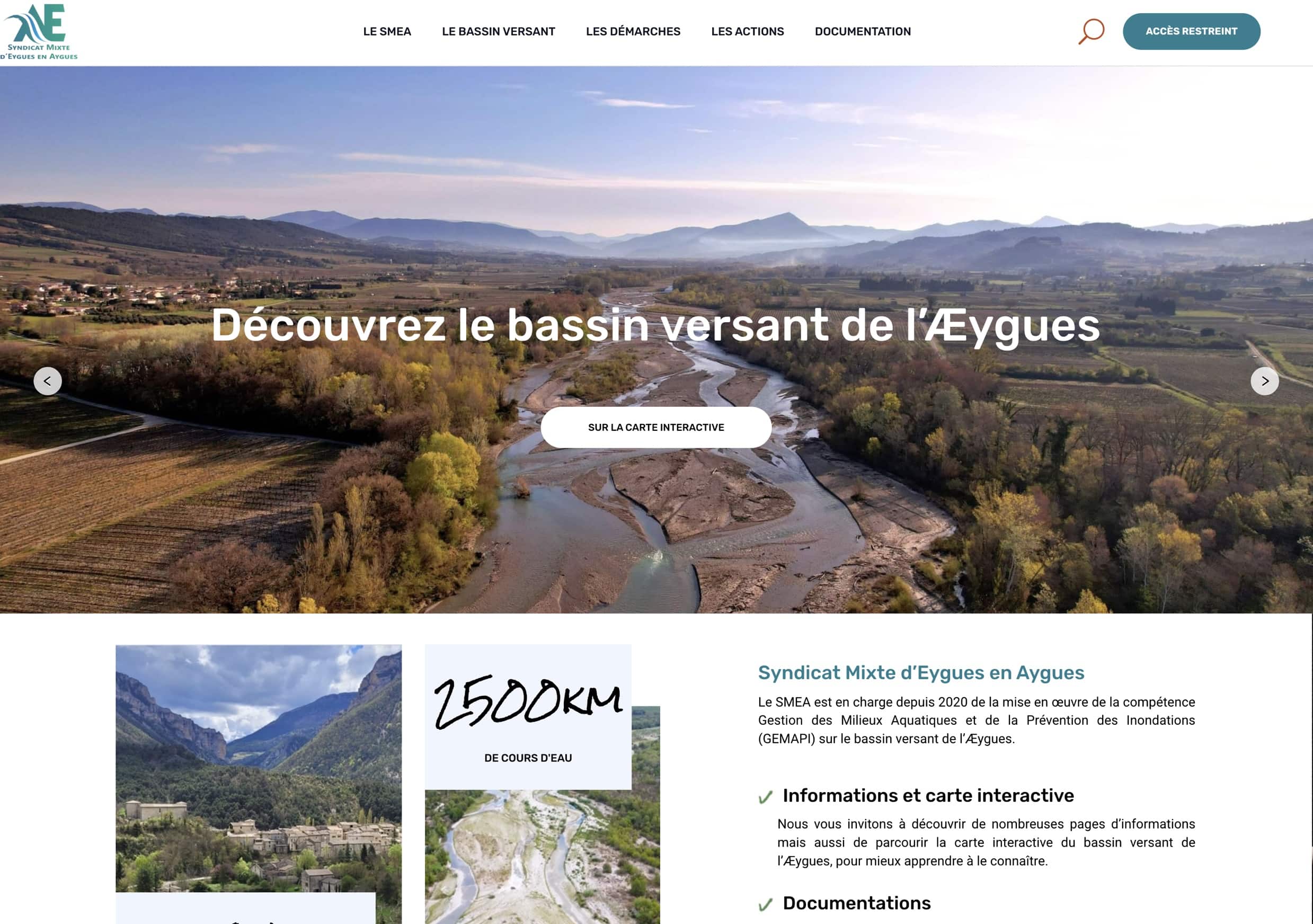 Aperçu du site WordPress du Syndicat Mixte d’Eygues en Aygues