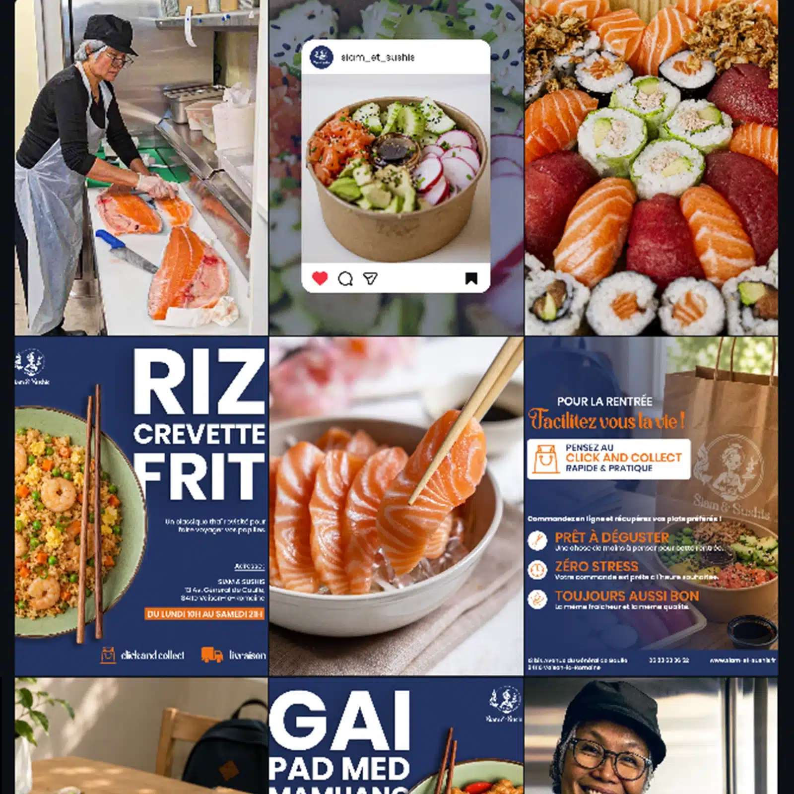 Aperçu du compte Instagram de Siam et Sushis et des contenus créés pour les réseaux sociaux