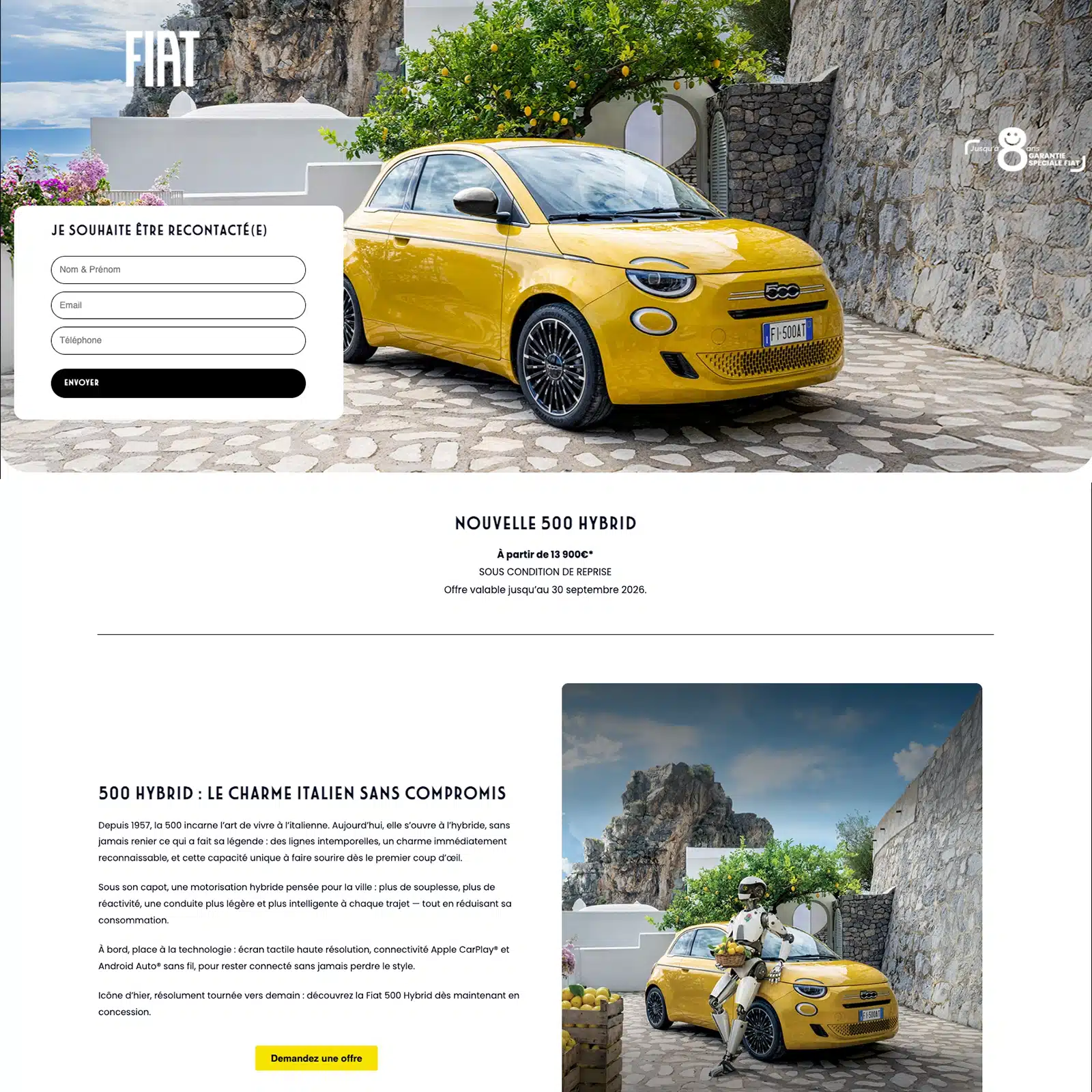 Aperçu de la landing page WordPress créée pour Fiat Avignon pour une campagne Meta Ads