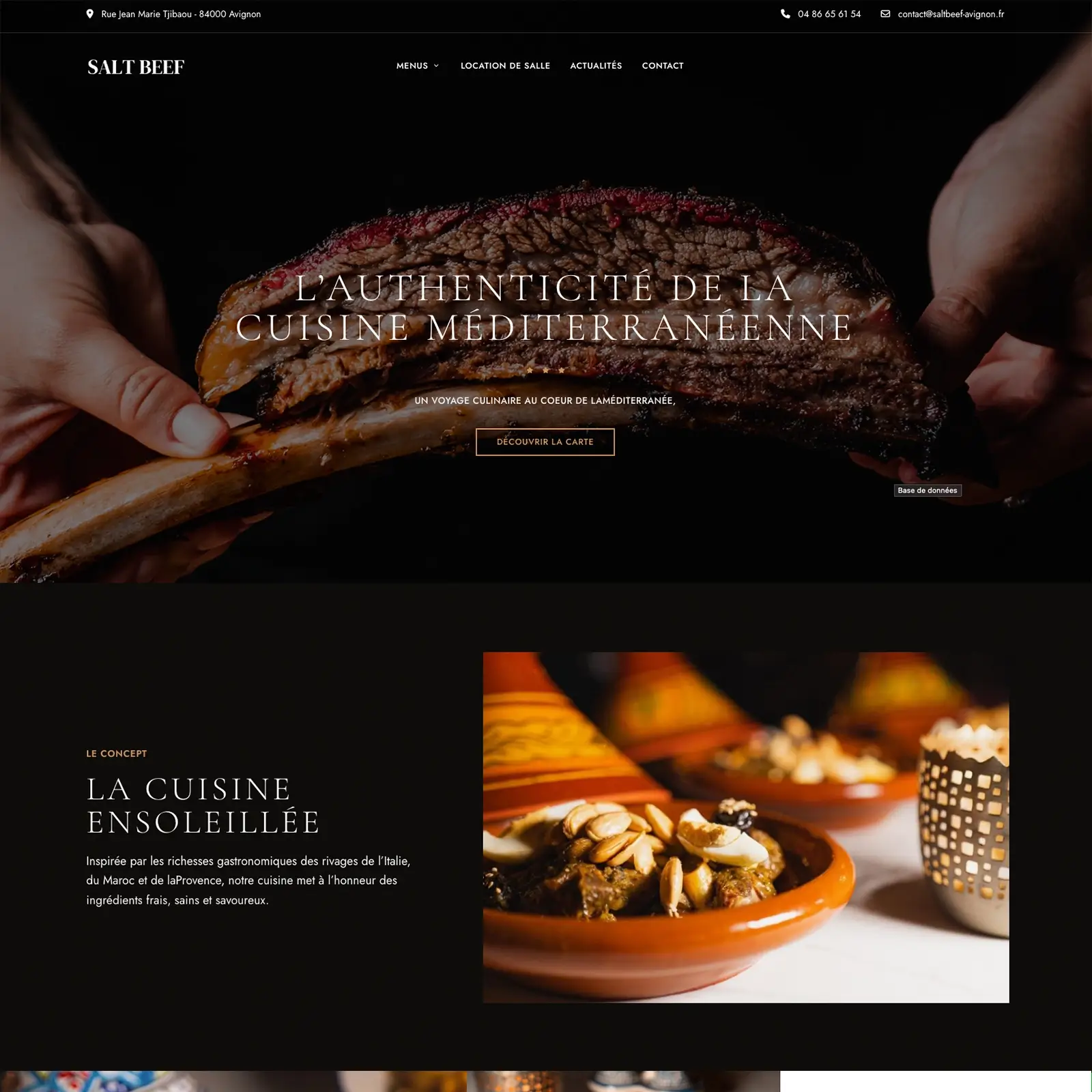 Aperçu de la page d’accueil du site WordPress du restaurant Salt Beef à Avignon