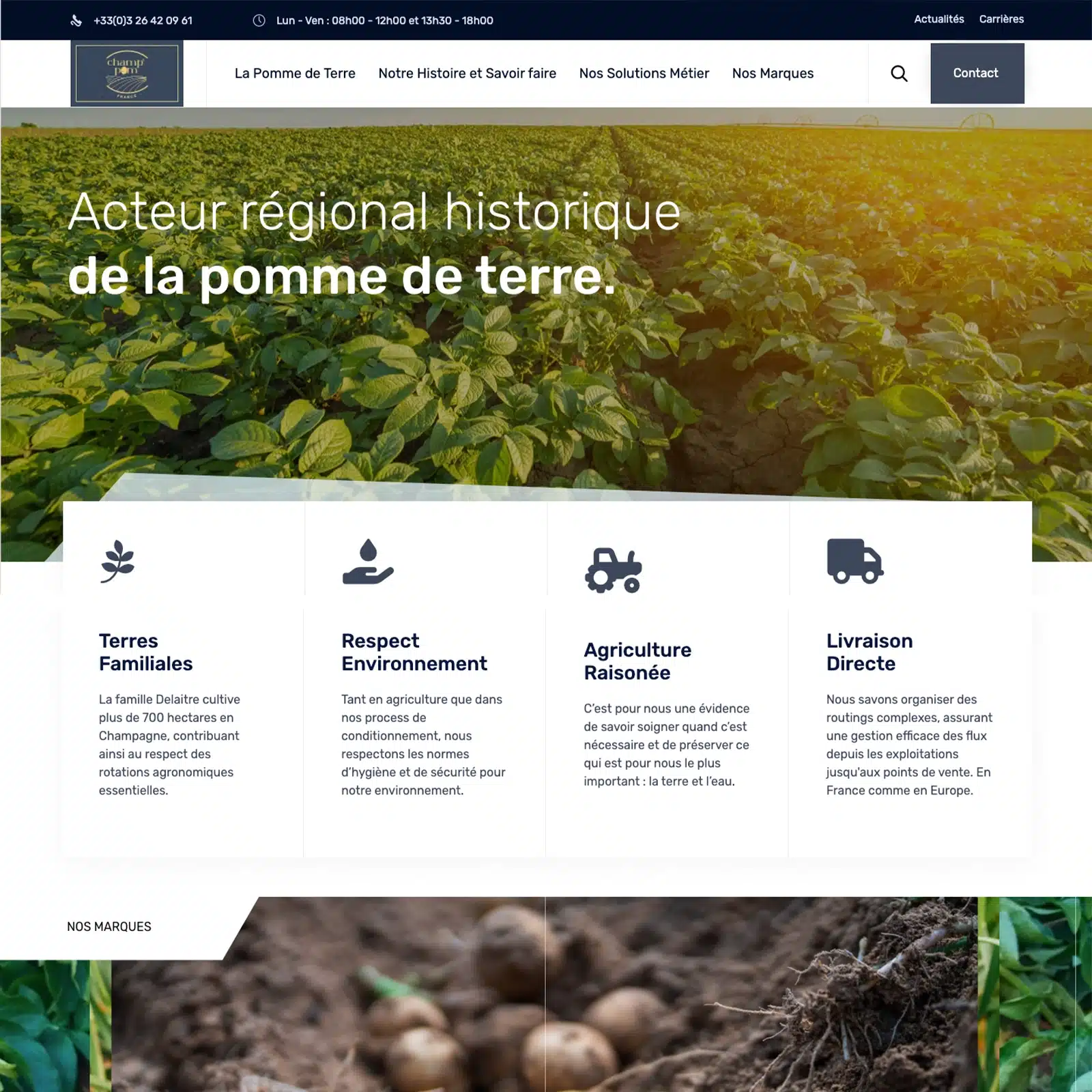 Aperçu du site WordPress de Champ'Pom mettant en valeur l’univers et le savoir-faire de la marque